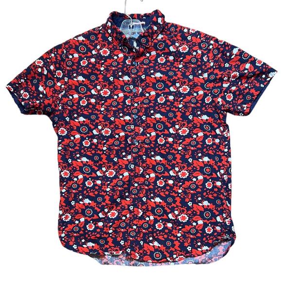 Cactus Man Ricky Singh Navy Red Floral Slim Fit Button-Down Shirt M - Picture 2 of 4